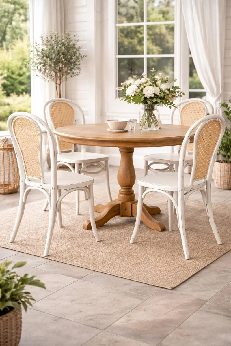 Biscottini Chaise cuisine vintage en bois de frêne 43x47x88 cm - Chaise de salle à manger blanche - Chaises de cuisine - Chaises de salle à manger en bois et paille de Vienne - Chaises de salon