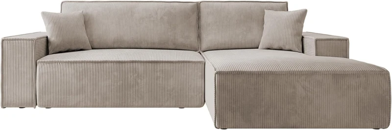 Selsey FARESE New - Canapé d'angle - 267 cm - en L avec Coffre de Rangement canapé Droit en Velours côtelé Beige