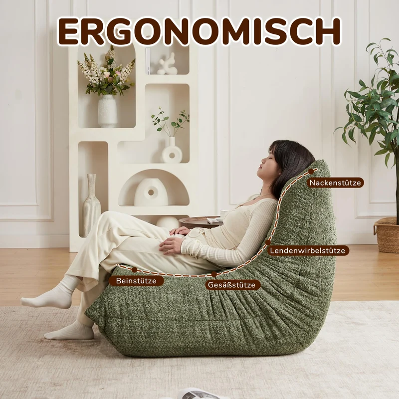 Yihomfy Fauteuil Togo,Fauteuil Pouf Salon Moderne,Poufs Géants pour Adultes,Canapé Poufs avec Mémoire de Forme, Canapé Relax pour Salon,Chambre,1 Place Gros Bean Bag ou Coussin de Sol (B-Vert)