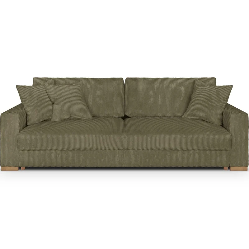 HOMIFAB Canapé Convertible 3 Places en Velours côtelé Vert Kaki avec Coffre de Rangement - Robin 219x104x78cm