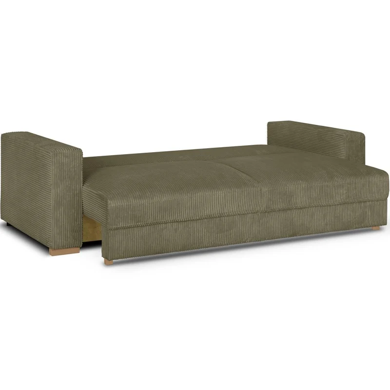 HOMIFAB Canapé Convertible 3 Places en Velours côtelé Vert Kaki avec Coffre de Rangement - Robin 219x104x78cm