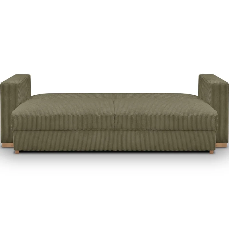 HOMIFAB Canapé Convertible 3 Places en Velours côtelé Vert Kaki avec Coffre de Rangement - Robin 219x104x78cm
