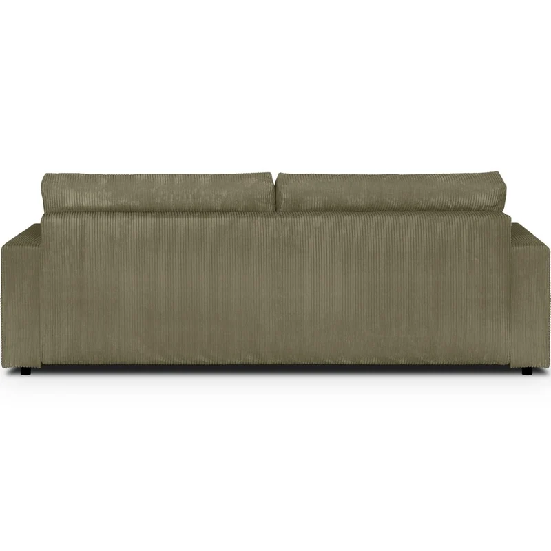 HOMIFAB Canapé Convertible 3 Places en Velours côtelé Vert Kaki avec Coffre de Rangement - Robin 219x104x78cm