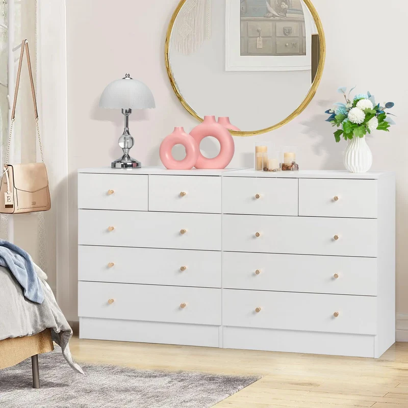 LEADZM Commode Blanche à 5 tiroirs, Meuble Rangement, Commode Chambre, Armoire à tiroirs 66 x 33 x 76cm