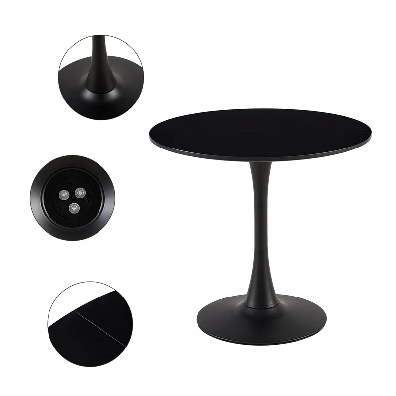 buybyroom Table à Manger Ronde Moderne scandinave - Petite Table Minimaliste pour Cuisine, Salle à Manger et Salon - Noir