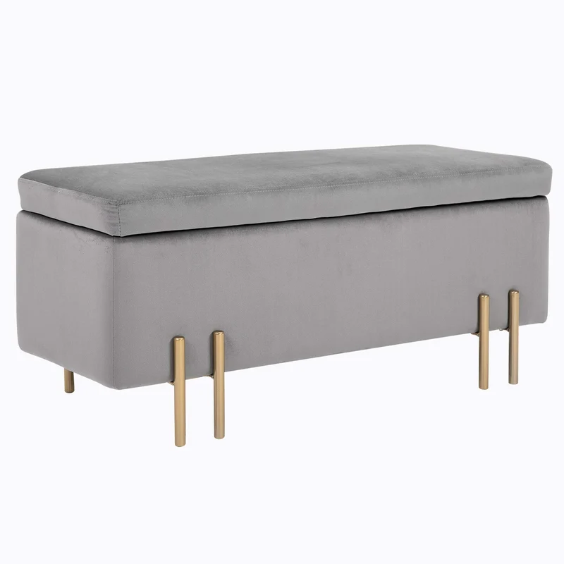 HOMCOM Banc de Rangement Coffre de Rangement Design Contemporain- Banc avec Espace de Stockage - dim. 100L x 40l x 42H cm - Velours Gris Clair piètement métal doré