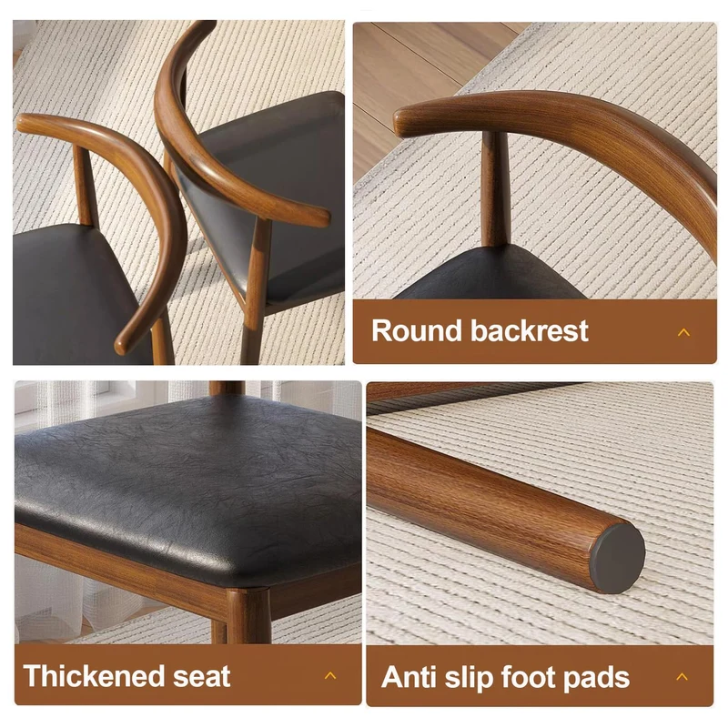 Lsoiup Chaises de Salle à Manger avec Dossier incurvé, Chaise rembourrée rétro en Simili Cuir avec siège rembourré, Pieds en Bois courbé de Noyer, chaises d'appoint pour Cuisine, Noir