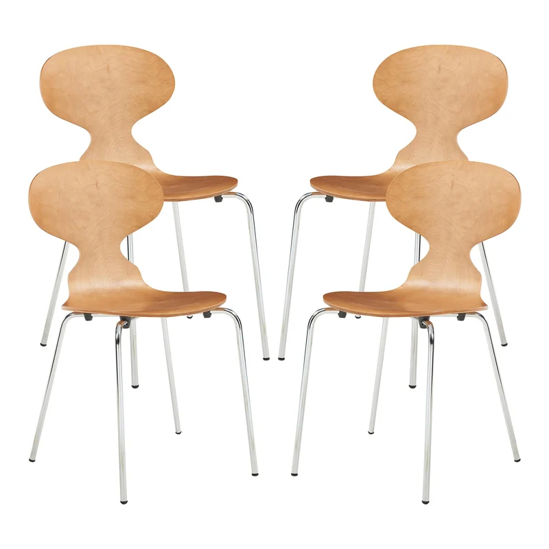 [en.casa] Lot de 4 chaises de Salle à Manger Empilables avec Siège Confortable Construction Robuste Capacité 150 kg Salon Bureau Coque Contreplaqué de Bouleau Métal 80 x 47 x 48 cm Effet Noyer Chrome