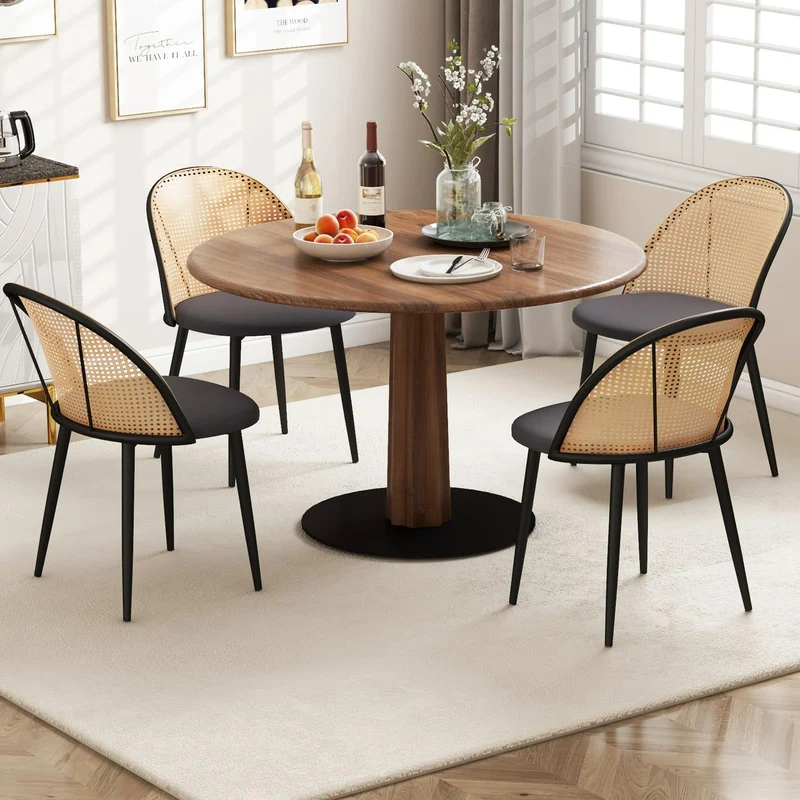COSTWAY Lot de 2 Chaises Bois Salle à Manger, Chaise Cannage sans Accoudoirs, Siège Rembourré, Pieds Fuselés en Métal, Hauteur d’Assise 46 cm, Chaise en Rotin PE pour Restaurant, Salon