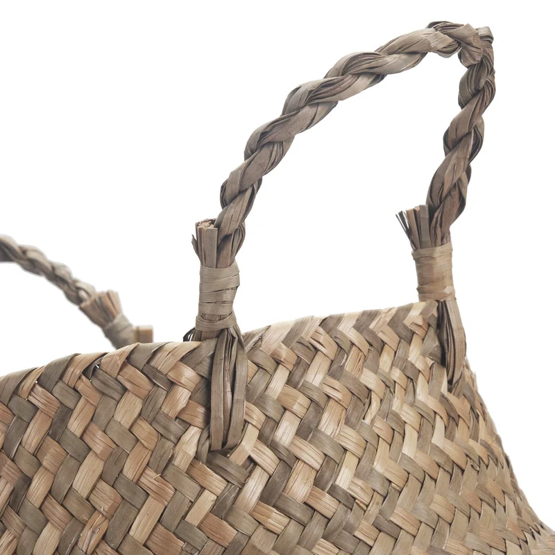 Panier Jonc De Mer Rangement Panier Plante Seagrass de Fleur Corbeille en Paille (Naturel + Blanc)