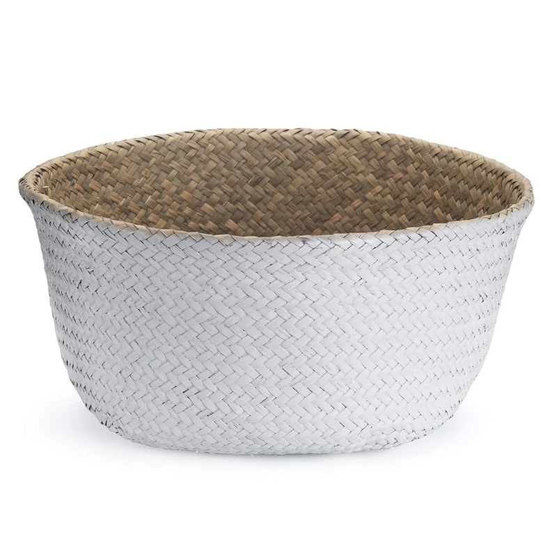 Panier Jonc De Mer Rangement Panier Plante Seagrass de Fleur Corbeille en Paille (Naturel + Blanc)