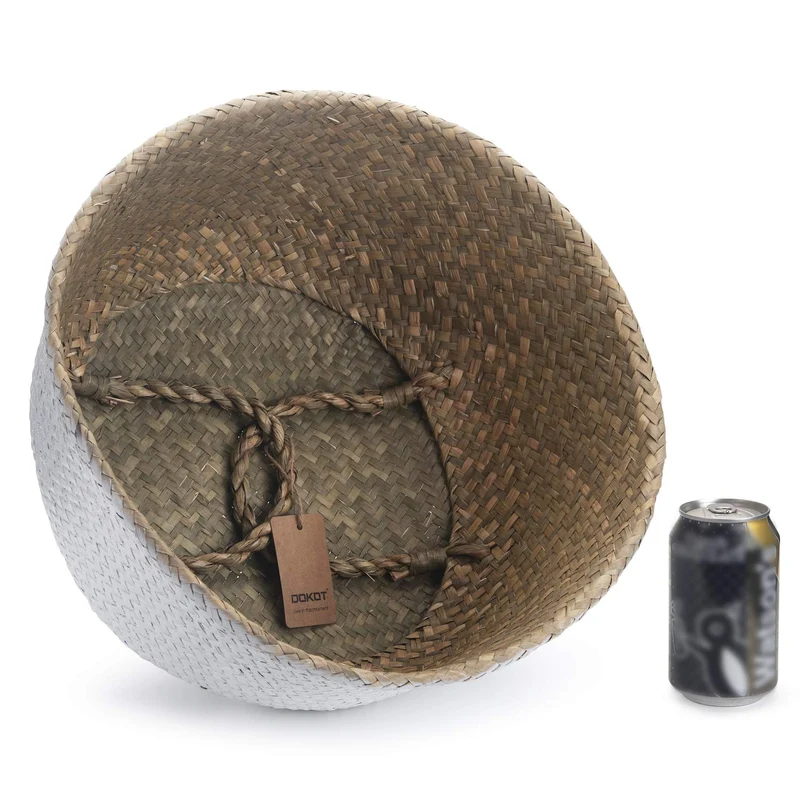 Panier Jonc De Mer Rangement Panier Plante Seagrass de Fleur Corbeille en Paille (Naturel + Blanc)