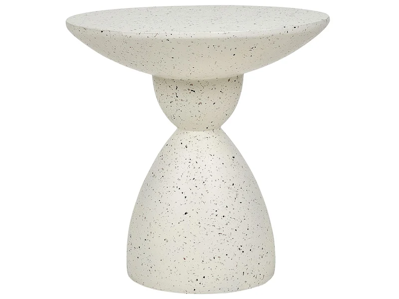 Beliani Table d'Appoint Effet Terrazzo Forme Contournée Ronde 52 cm Résistant Blanc Cassé Caffi
