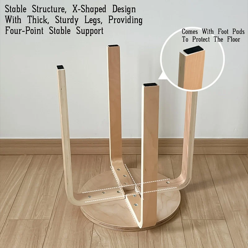 Tabouret Empilable en Bois Massif, Hauteur 45 Cm, sans Dossier, Assise Ronde, Idéal for La Salle À Manger, Le Salon,Et Le Balcon(Yellow)