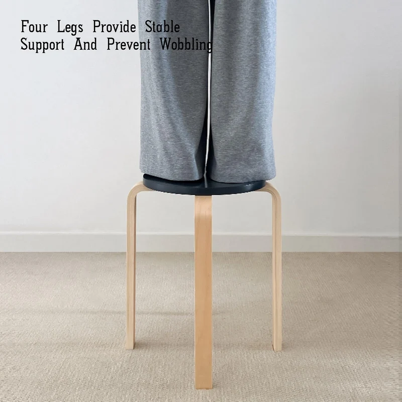 Tabouret Empilable en Bois Massif, Hauteur 45 Cm, sans Dossier, Assise Ronde, Idéal for La Salle À Manger, Le Salon,Et Le Balcon(Yellow)