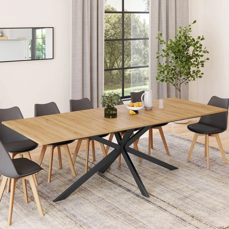 IDMarket - Table à Manger Extensible Rectangle Alix 8-12 Personnes Pied araignée Bois et Noir 200-240 cm
