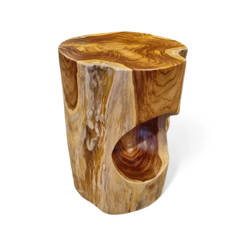 Kinaree Table d'appoint Salavan en Bois de Racine - Tabouret en Teck Massif de 42 cm - Convient comme Support de Fleurs ou Table de Chevet pour Le Salon