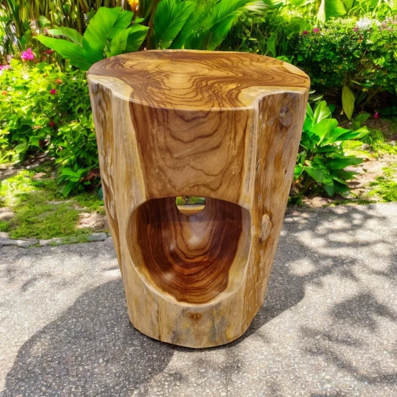 Kinaree Table d'appoint Salavan en Bois de Racine - Tabouret en Teck Massif de 42 cm - Convient comme Support de Fleurs ou Table de Chevet pour Le Salon