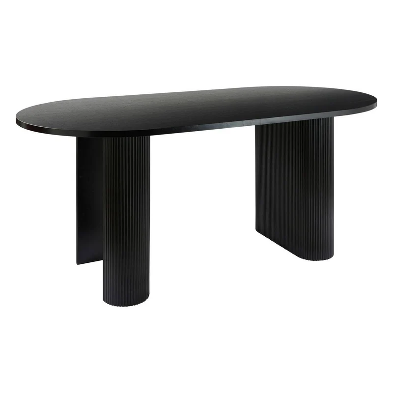 Atmosphera Créateur d'Intérieur - Table à Dîner Ovale Olova Noir Effet Bois 6 Personnes 3 Pieds Texturés Finition Semi-Brillante Salle à Manger