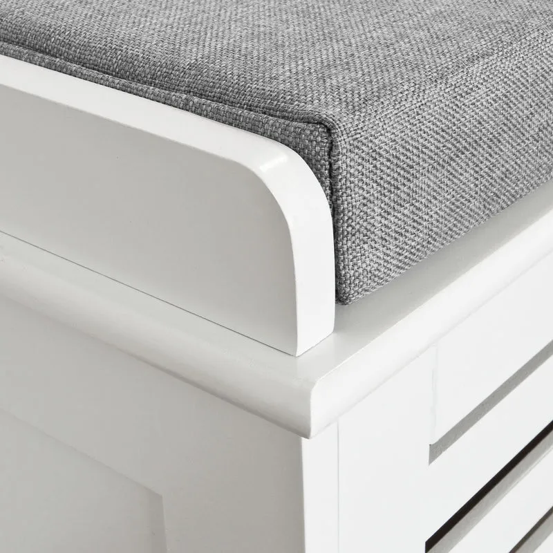 SoBuy Banc Chaussures Entrée Rangement - Meuble à Chaussures avec Coussin Rembourré et 2 Paniers - Banc d’Entrée en Bois pour Couloir - 71x34x43cm, Blanc, FSR23-K-W