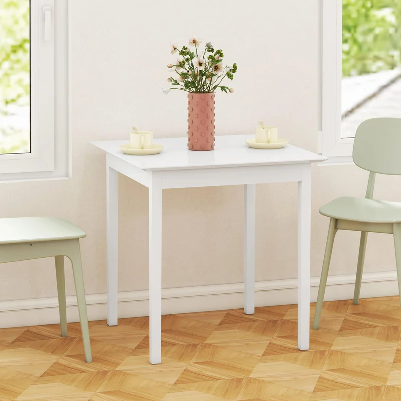 HOMCOM Table de Cuisine Table de Salle à Manger carrée pour 2 Personnes, Table de Salon en Bois Massif, pour Cuisine, Salle à Manger, Blanc, 75 x 75 x 76 cm