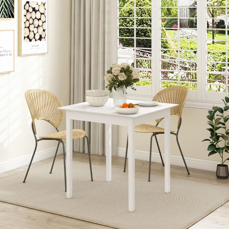 HOMCOM Table de Cuisine Table de Salle à Manger carrée pour 2 Personnes, Table de Salon en Bois Massif, pour Cuisine, Salle à Manger, Blanc, 75 x 75 x 76 cm