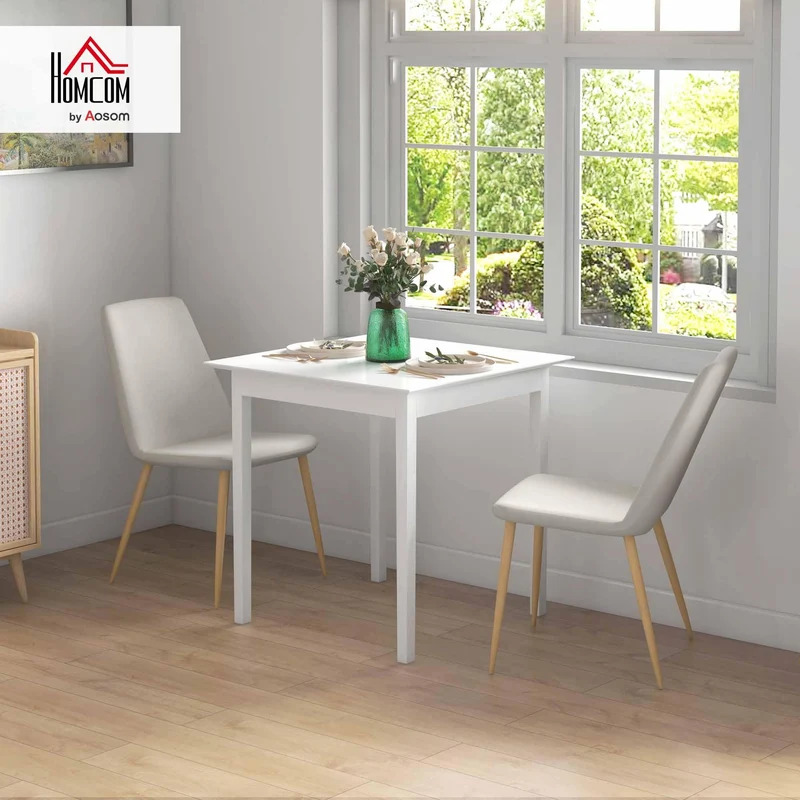 HOMCOM Table de Cuisine Table de Salle à Manger carrée pour 2 Personnes, Table de Salon en Bois Massif, pour Cuisine, Salle à Manger, Blanc, 75 x 75 x 76 cm