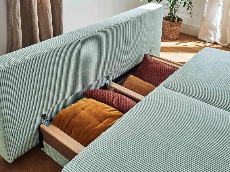 Bestmobilier - Canapé Convertible avec Coffre Cristal en Velours Côtelé - Canapé Lit - Sofa Bleu 3 Places - Salon