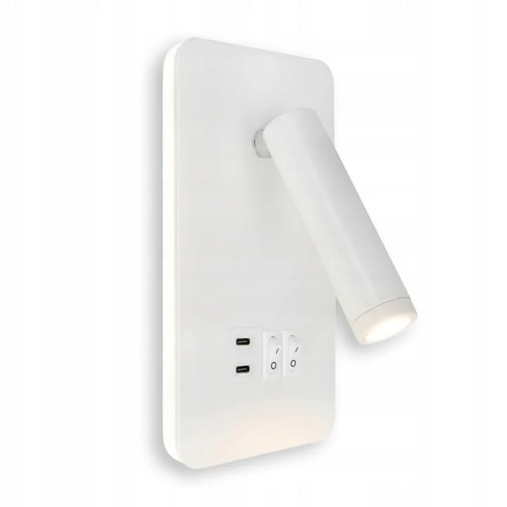 Horoz Electric Applique Murale LED Blanche CUNDA, Lampe Chevet de Lecture Moderne pour Lit avec Interrupteur 10W + 3W, 700lm, 4200K, Blanc Neutre avec Chargeur 2x Type C 5V 2A pour Chambre, Hôtel