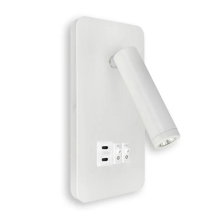 Horoz Electric Applique Murale LED Blanche CUNDA, Lampe Chevet de Lecture Moderne pour Lit avec Interrupteur 10W + 3W, 700lm, 4200K, Blanc Neutre avec Chargeur 2x Type C 5V 2A pour Chambre, Hôtel