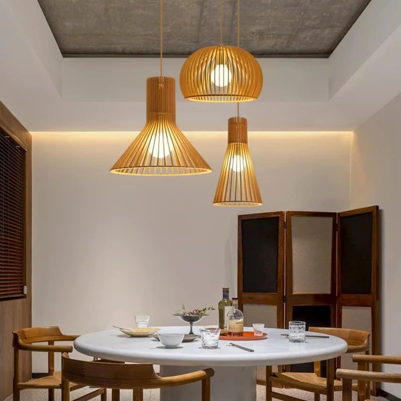 Suspension en bois créative Journal simplifié Abat-jour Plafonnier Lustre Plafonnier Luminaire Suspendu Pour Salle À Manger, Salon, Chambre, Modèle 2