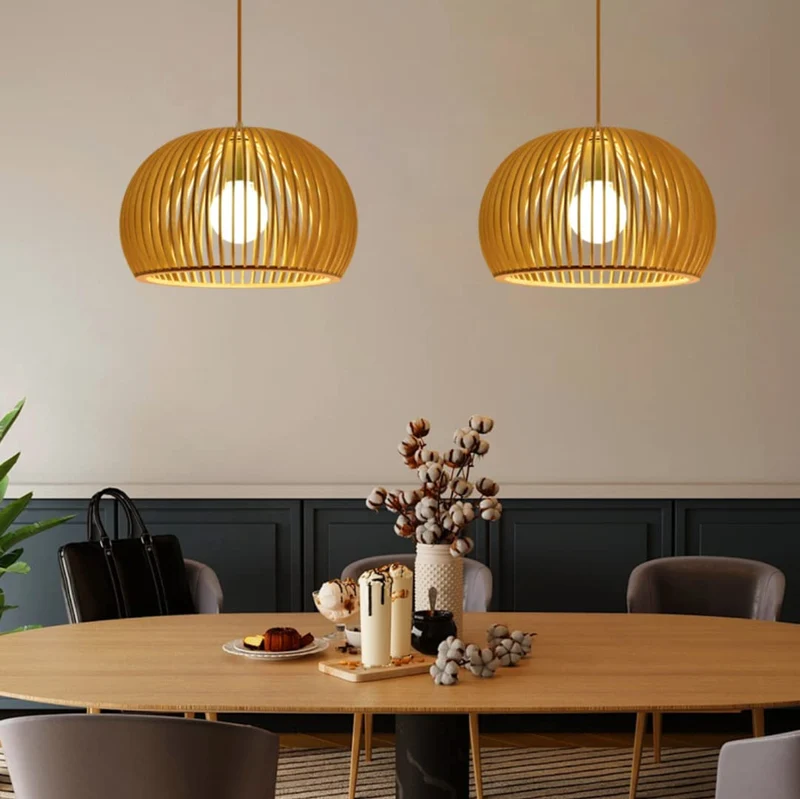 Suspension en bois créative Journal simplifié Abat-jour Plafonnier Lustre Plafonnier Luminaire Suspendu Pour Salle À Manger, Salon, Chambre, Modèle 2