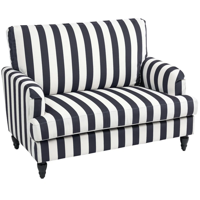 HOMCOM Fauteuil de salon avec assise large et accoudoirs longs, fauteuil en velours à rayures avec rembourrage épais et ressorts en S, 115 x 82 x 82 cm, noir et blanc
