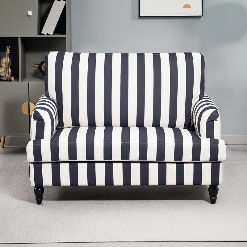 HOMCOM Fauteuil de salon avec assise large et accoudoirs longs, fauteuil en velours à rayures avec rembourrage épais et ressorts en S, 115 x 82 x 82 cm, noir et blanc