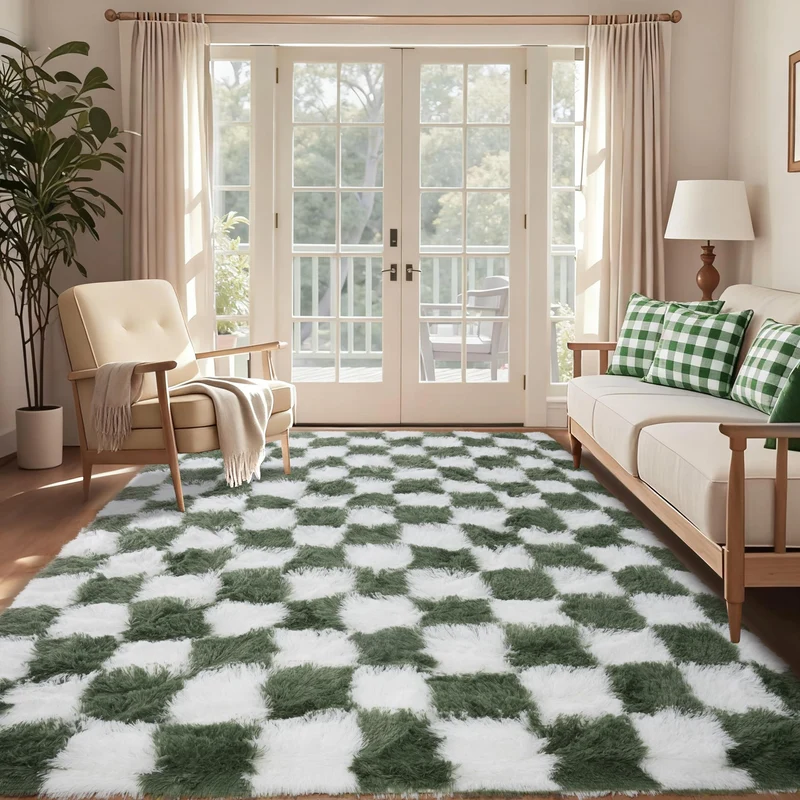 Cekene Grands Tapis Salon Vert 200x300cm Tapis Ultra Doux Lavables pour Chambre Shaggy Moelleux Antidérapants Tapis de Sol pour Salon Enfants Salle de Jeux Dortoir
