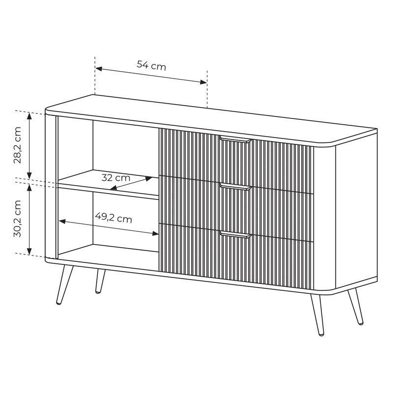 3E 3xE living.com Commode avec Trois tiroirs, Une Porte, Couleur : Noir