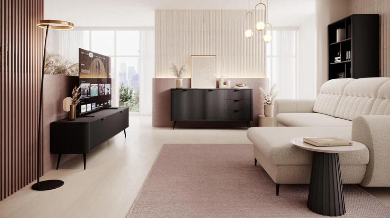 3E 3xE living.com Commode avec Trois tiroirs, Une Porte, Couleur : Noir
