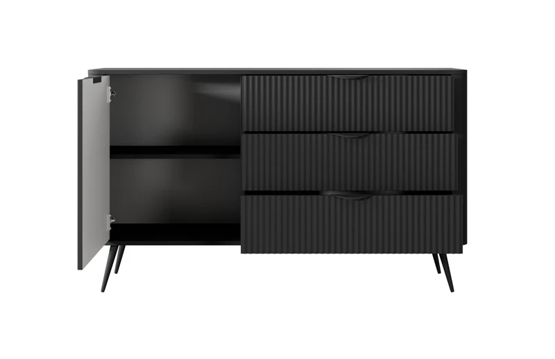 3E 3xE living.com Commode avec Trois tiroirs, Une Porte, Couleur : Noir