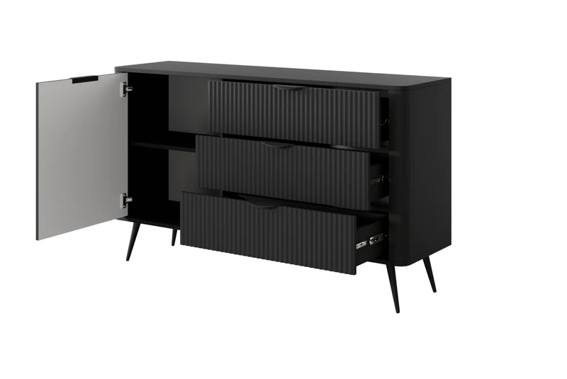 3E 3xE living.com Commode avec Trois tiroirs, Une Porte, Couleur : Noir