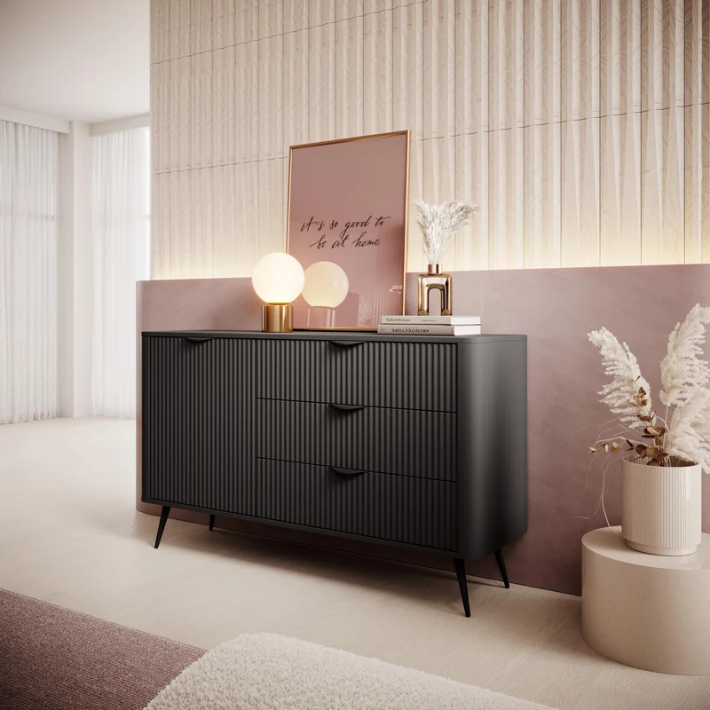 3E 3xE living.com Commode avec Trois tiroirs, Une Porte, Couleur : Noir