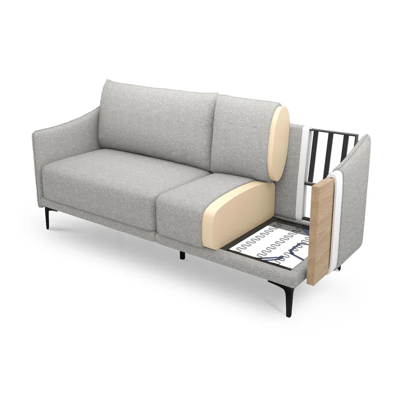 Sicaan Canapé 2 Places Industriel Sasha en Tissu Gris Clair – Droit Compact et Élégant – Sofa Moderne Style Urbain Chic et Confortable pour Salon, Bureau ou Appartement – 173 x 85 x 86 cm