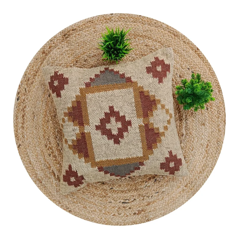 Trade Star Housse de coussin indienne Kilim 45 x 45 cm faite à la main en laine de jute taie d'oreiller d'extérieur tapis Kelim authentique pour décoration d'intérieur