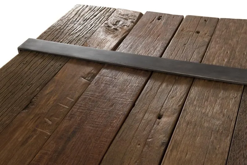 MACABANE Mathis - Table Basse Multi-Planches Marron Bois Massif cerclée métal Gris Anthracite