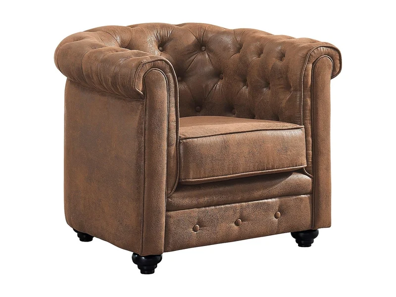 Vente-unique - Fauteuil Chesterfield en Microfibre Aspect Cuir Vieilli
