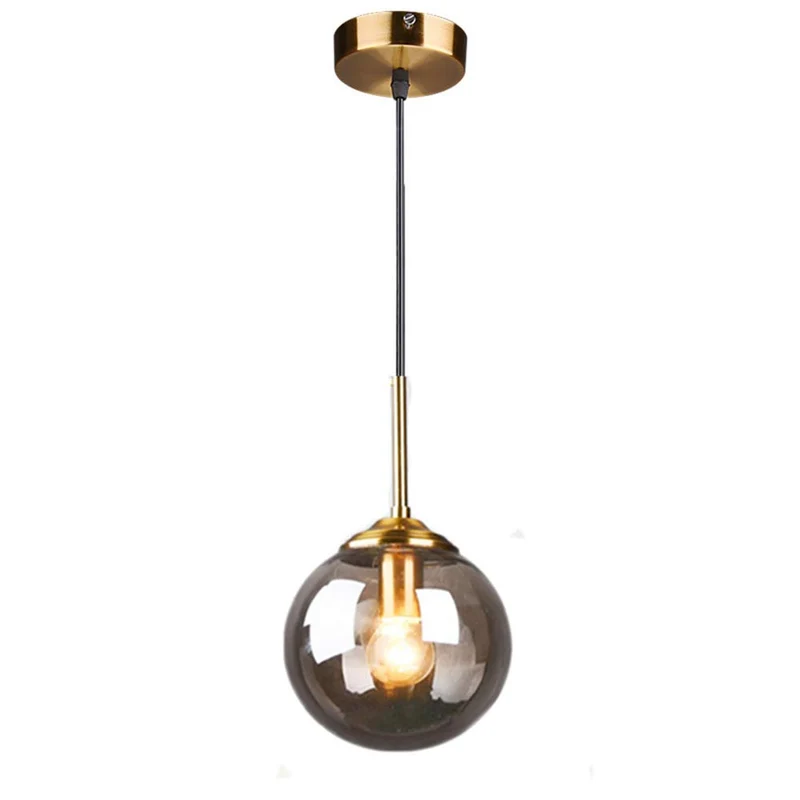 MZStech Globe en verre Loft rétro industriel Suspension, lustre en grappe Lampe suspendue Fixation Raccords en laiton (Gris)