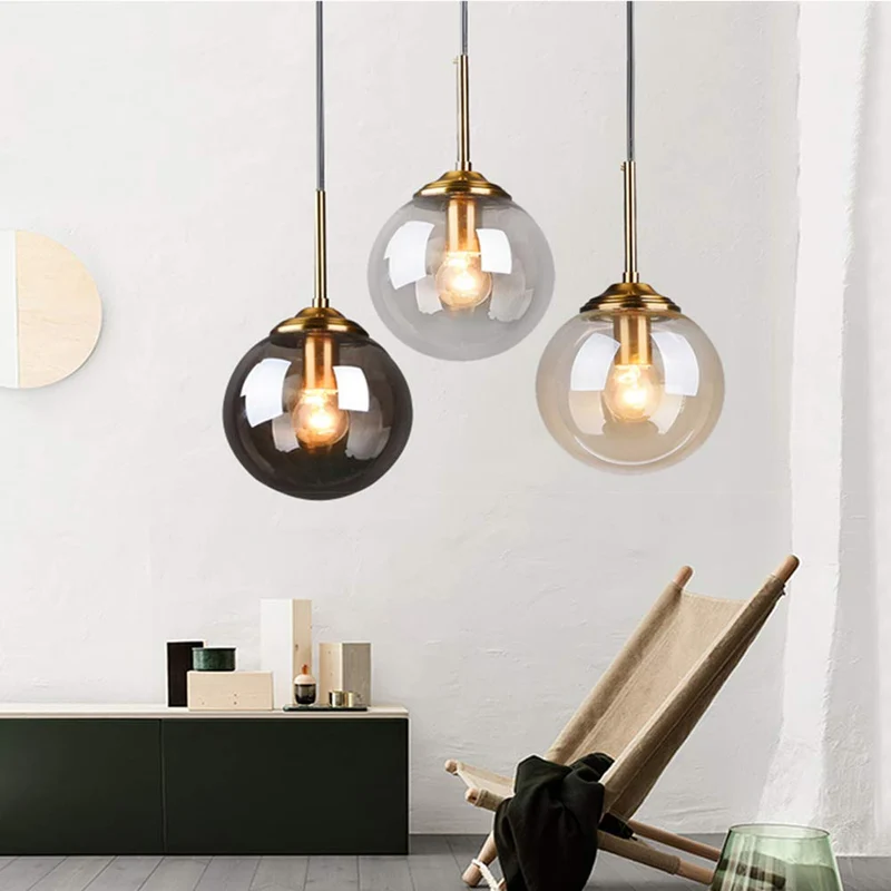 MZStech Globe en verre Loft rétro industriel Suspension, lustre en grappe Lampe suspendue Fixation Raccords en laiton (Gris)