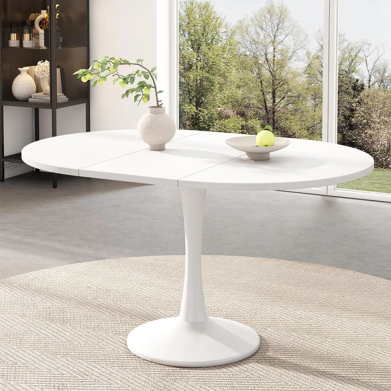 Bladez Table à manger, extensible, pour 6 à 8 personnes, ovale, 140 x 75 cm, moderne, simple, blanche