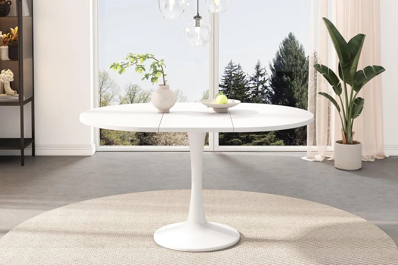 Bladez Table à manger, extensible, pour 6 à 8 personnes, ovale, 140 x 75 cm, moderne, simple, blanche