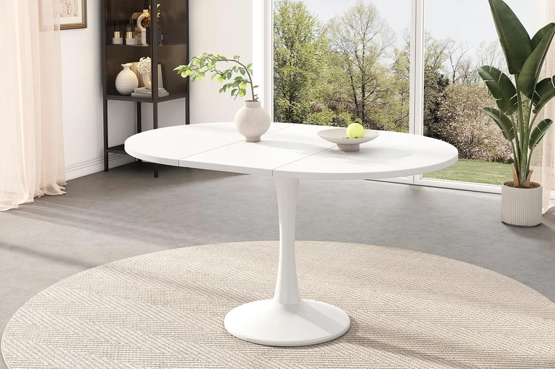 Bladez Table à manger, extensible, pour 6 à 8 personnes, ovale, 140 x 75 cm, moderne, simple, blanche