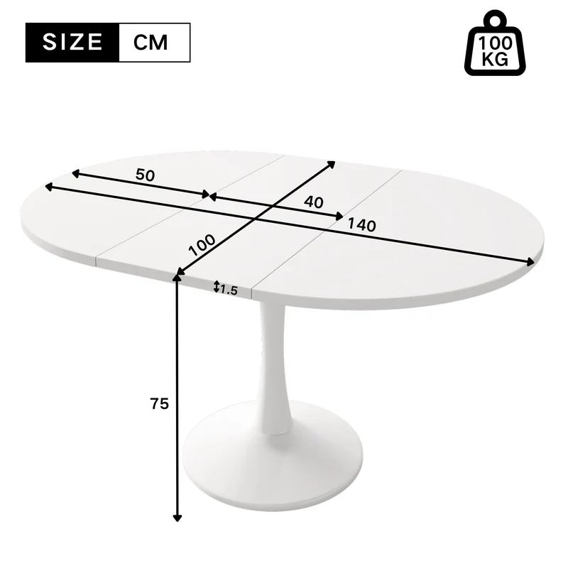 Bladez Table à manger, extensible, pour 6 à 8 personnes, ovale, 140 x 75 cm, moderne, simple, blanche